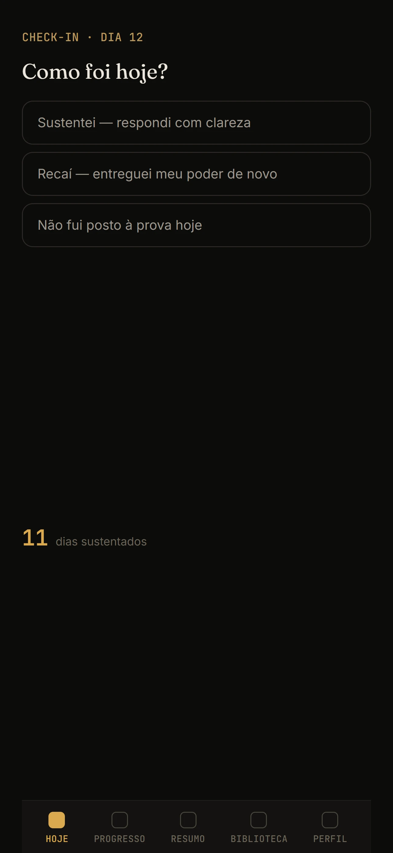 Tela de check-in diário do Renascer