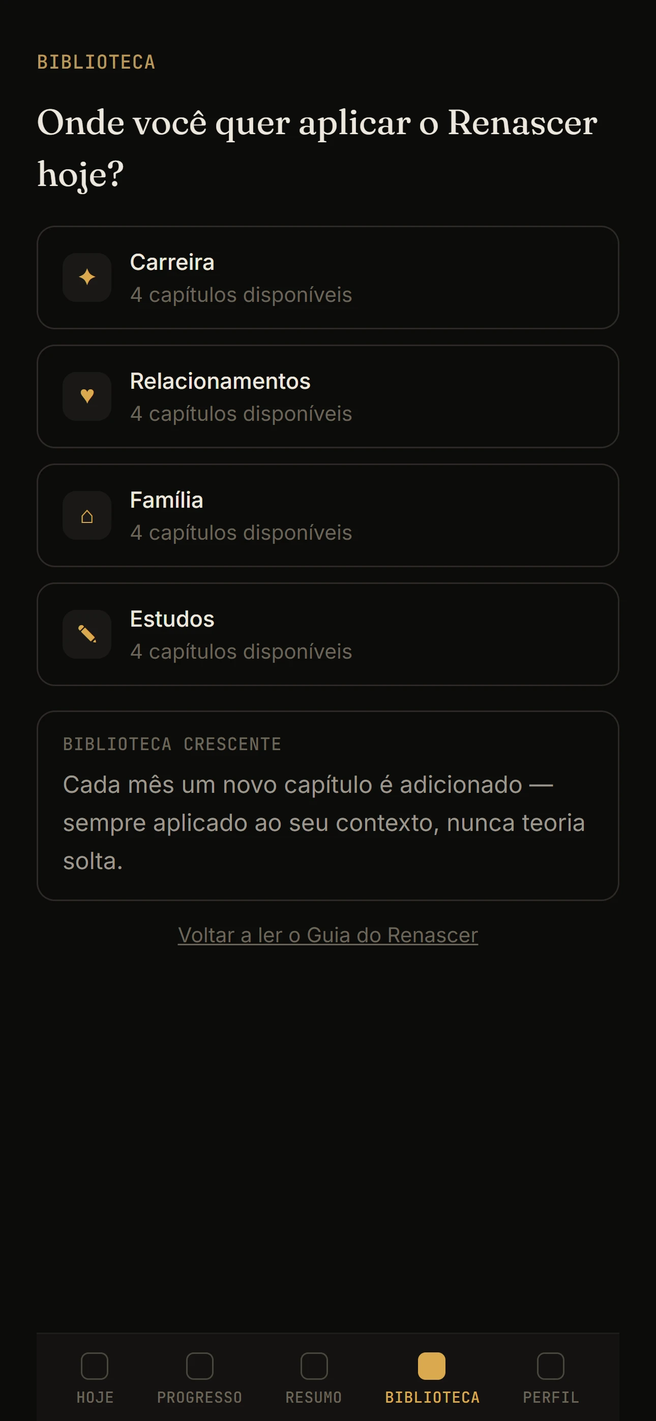 Tela da Biblioteca do Renascer
